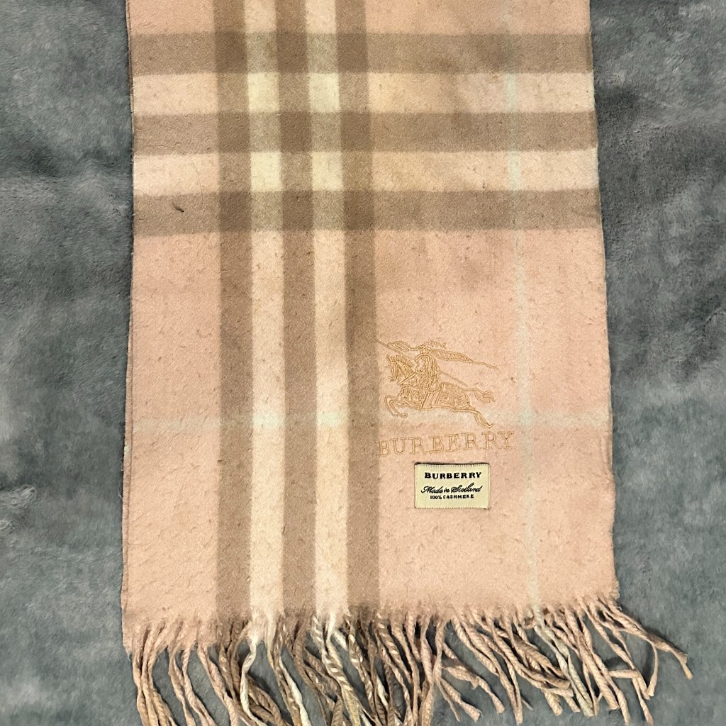 Burberry Pink Plaid Cashmere Scarf